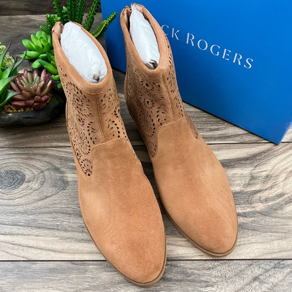 NIB Jack Rogers Ronnie Bootie Laser Cut Luggage Tan Suede - Picture 2 of 14